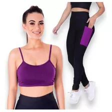 Kit Conjunto Top Alça Fina Bojo + Calça Legging Leg Bolso