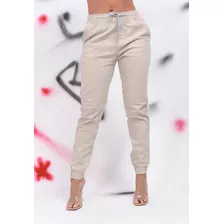 Calça Jogger Sarja Feminina Elástico Na Perna Várias Cores