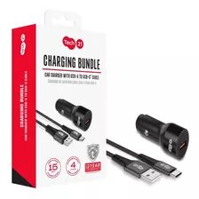 Combo Cargador Con Cable Para Carro Tech21 15w Usb A - Usb C