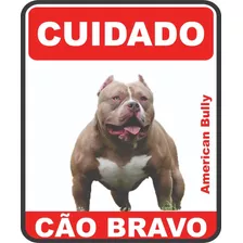 03 Placa De Advertência Cuidado Cão Bravo American Bully