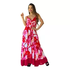 Maxi Vestido Tikva Flores Jamaica Rojo