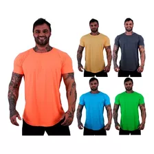 Kit 5 Camiseta Longline Lisa Cores Vivas Academia Lazer Slim