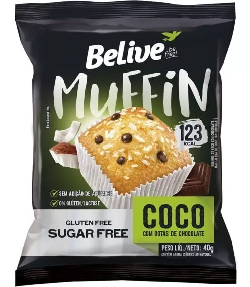 Muffin Coco Gotas Chocolate S/ Glúten S/ Açúcar - Belive 40g