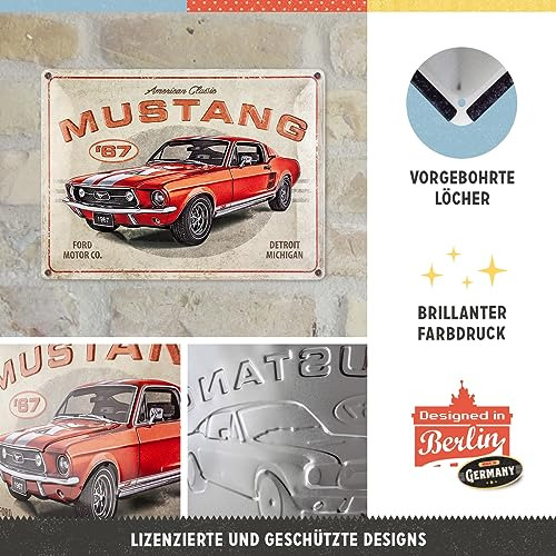 Cartel   De Lata, Ford Mustang - Gt 1967 Rojo - Ide... Foto 3