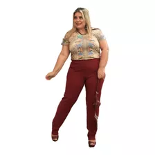 Calça De Gorgurão Feminina Cos Alto C Elástico Para Senhoras