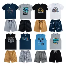 Kit Com 8 Camisas + 8 Bermudas Para Menino 10 Ao 14