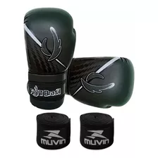 Luva Muay Thai Boxe Injetada Athrox Preta Cinza+ Bandagem 5m