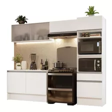 Armário De Cozinha Completa Modulada Com Balcão Para Cooktop 260cm Branco Madesa Topazio 01 Grtp26000109