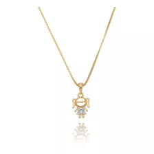 Colar Cordão Pingente Menina Cristal Folheada Em Ouro 18k