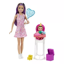 Sets De Barbie Skipper Niñera - Pelo Castaño Con Violeta