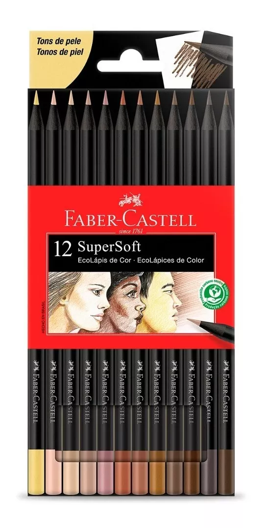 Lápis De Cor Faber Castell Super Soft 12 Cores Tons De Pele 