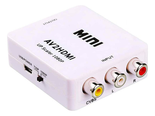 Conversor Rca A Hdmi Av Adaptador Tv Video Convertidor 1080 Color Blanco