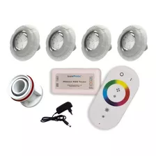 Kit 4 Leds Rgb Piscina + Controle + Fonte + Adaptador 50mm