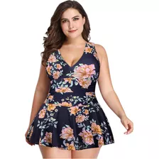 Traje De Baño De Tankini Tipo Vestido,tallas Extras Xl A 5xl