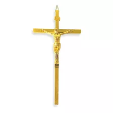 Crucifixo De Parede Em Bronze Cruz Metal Dourada 20cm