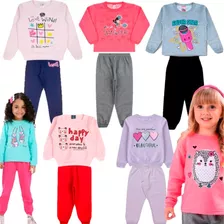 Kit 3 Conjuntos Feminino Infantil Moletom Frio Blusa Calça