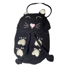 Bolsa Mochila Kawaii Diseño Gato Tejida A Crochet