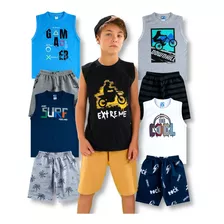 Kit 5 Conjunto Juvenil Masculino Roupa De Verão Menino