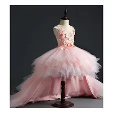 Vestido Rosa De Princesa Para Niña, Con Flores 3d