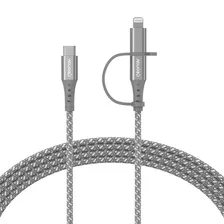 Cabo 2 Em 1 Usb-c Para Lightning Mfi 1,5metros Geonav Cinza