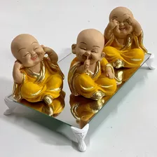 Trio Buda Bebê Cego Surdo Mudo Amarelo + Aparador Brinde 