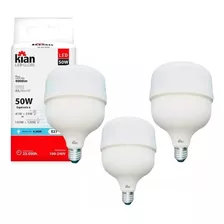 Kit 3 Lâmpadas Led Bulbo 50w E27 6500k Bivolt Cor Da Luz Branco-frio 110v/220v