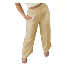 Calça Pantalona Wide Leg Social Cintura Alta Cos De Lastex