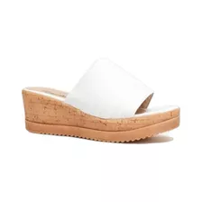 Sandalias Mujer Zueco Taco Chino Simil Corcho Moda White