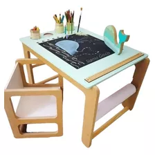 Mesa Dibujo Y Silla Mdf Crudo -sin Pintar- Y Rollo Papel