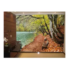 Adesivo De Parede Lago Bancos Outono Folhas 3d 6m² Nlk140