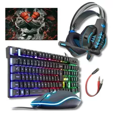 Kit Combo Gamer Teclado Rgb Mouse Usb Headset Mousepad Pc