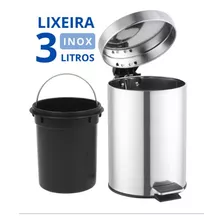 Lixo Lixeira Inox Metal 3l Pedal Emborrachado Cesto