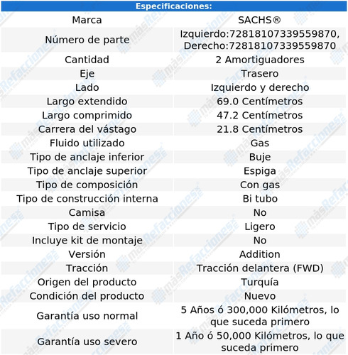 Par De Amortiguadores Gas Traseros S40 L4 2.0l 2011 Sachs Foto 2