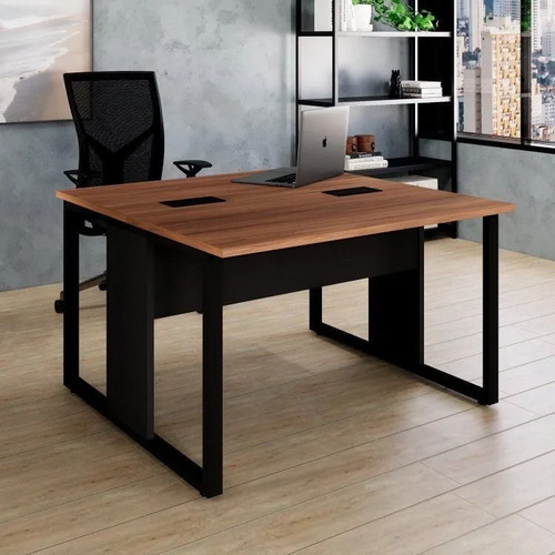 Plataforma Dupla Pé Quadro 120x120cm Industrial Nogal E Wt Nogal/preto