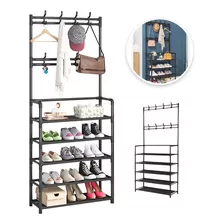 Perchero Zapatera 2 En 1 Organizador Rack Estante Ganchos Color Negro Raganet Hg097