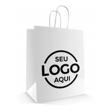 100 Sacola Personalizada Papel Branco Seu Logo 34x23x11,5cm