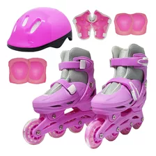 Patins Roller Inline 4 Rodas Roller Infantil Acessórios Rosa