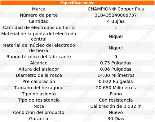 4 Bujas Kit Copper Plus Cabriolet L4 1.8l 85/93 Champion Foto 2