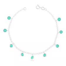 Pulseira Feminina Prata 925 Ponto De Luz Pedrinhas Turmalina