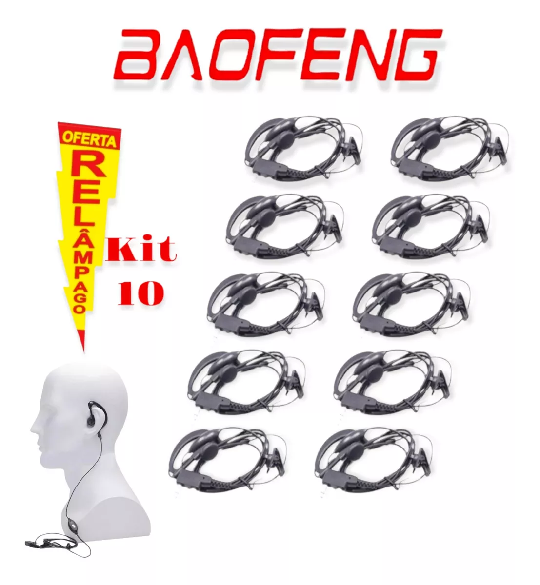 Kit 10 Fone De Ouvido De Radio Comunicador Baofeng 777s 888s