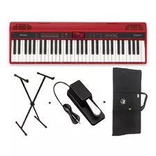 Teclado Roland Go Keys 61k + Capa + Estante + Pedal Sustain Cor Preto E Vermelho 110v/220v