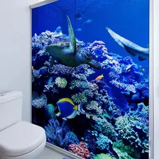 Adesivo Para Box Banheiro Padrão 3d Tartaruga Coral Peixes