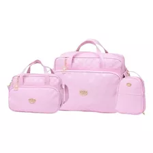 Kit Bolsas E Frasqueira Bebê Maternidade Precious Rosa