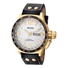 Relógio Magnum Masculino Grande Preto E Dourado Ma31542b