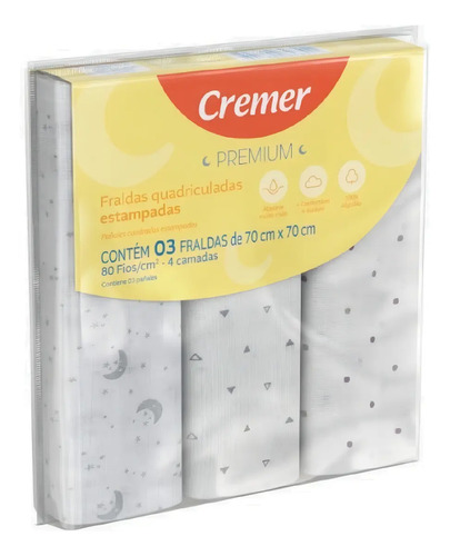 Fralda De Pano Premium Estampa Unissex 80 Fios - Cremer 70x70cm Sem Gênero