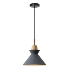 Lampara Colgante Gris Lujo E27 Metal Con Detalle Madera