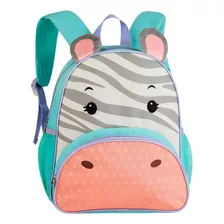 Mochila De Costas Decorada Animais Coloridos Com Ziper Clio Cor Cinza Desenho Do Tecido Girafinha