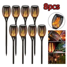 8pcs Césped Sendero 12led Solar Llama Luz Antorcha