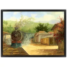 Quadro Paisagem 74x54 Cms Com Moldura - Trem Paranapiacaba