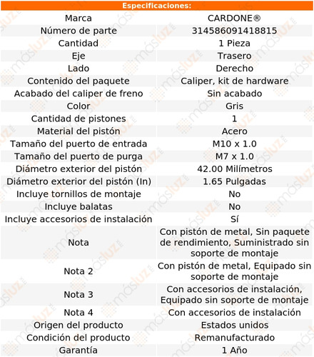 (1) Caliper O Mordaza Tras Der Infiniti Q50 3.0lv6 16/20 Foto 5